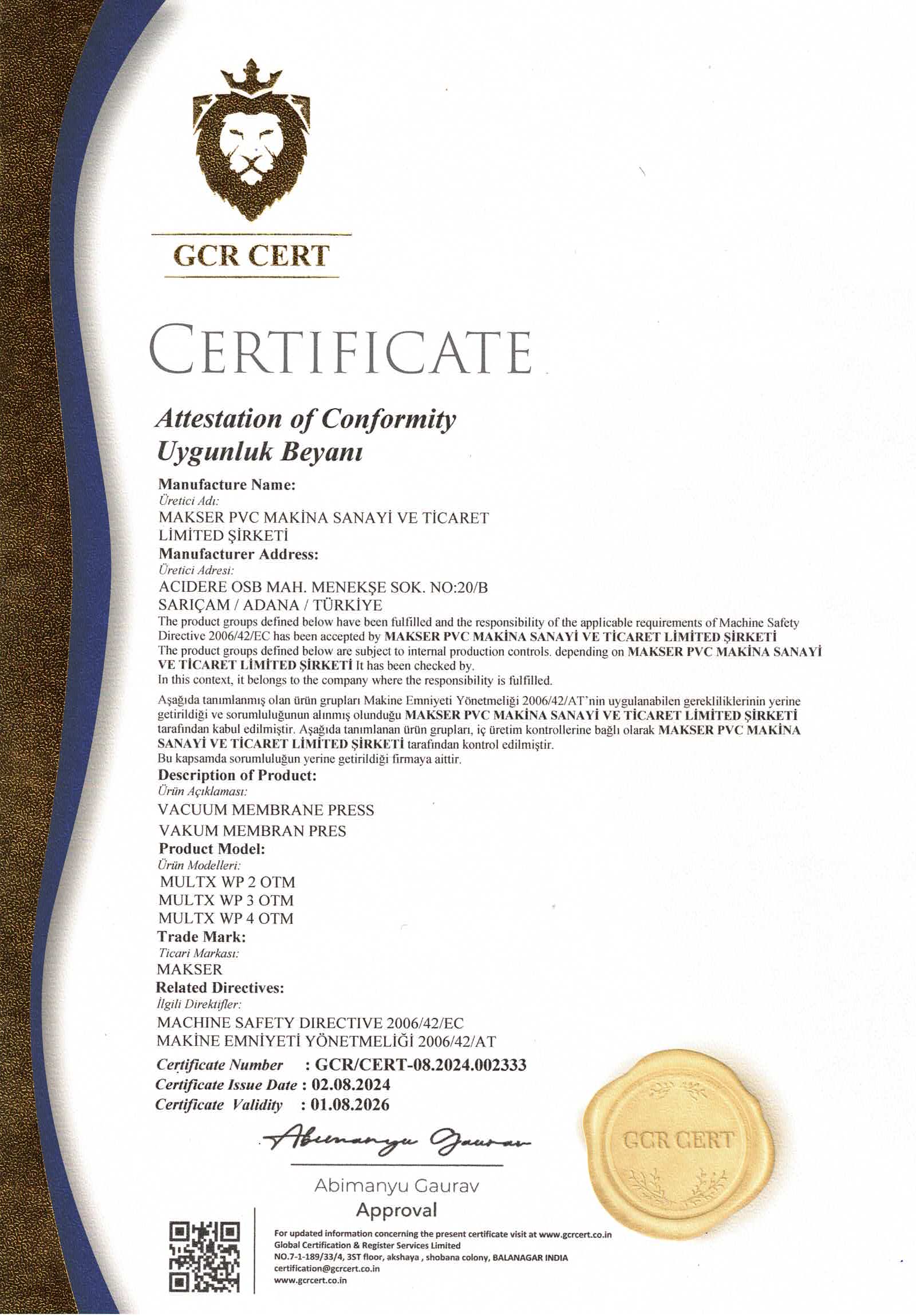 gcr_uygunluk MAKSER GZR UYGUNLUK SERTİFİKASI